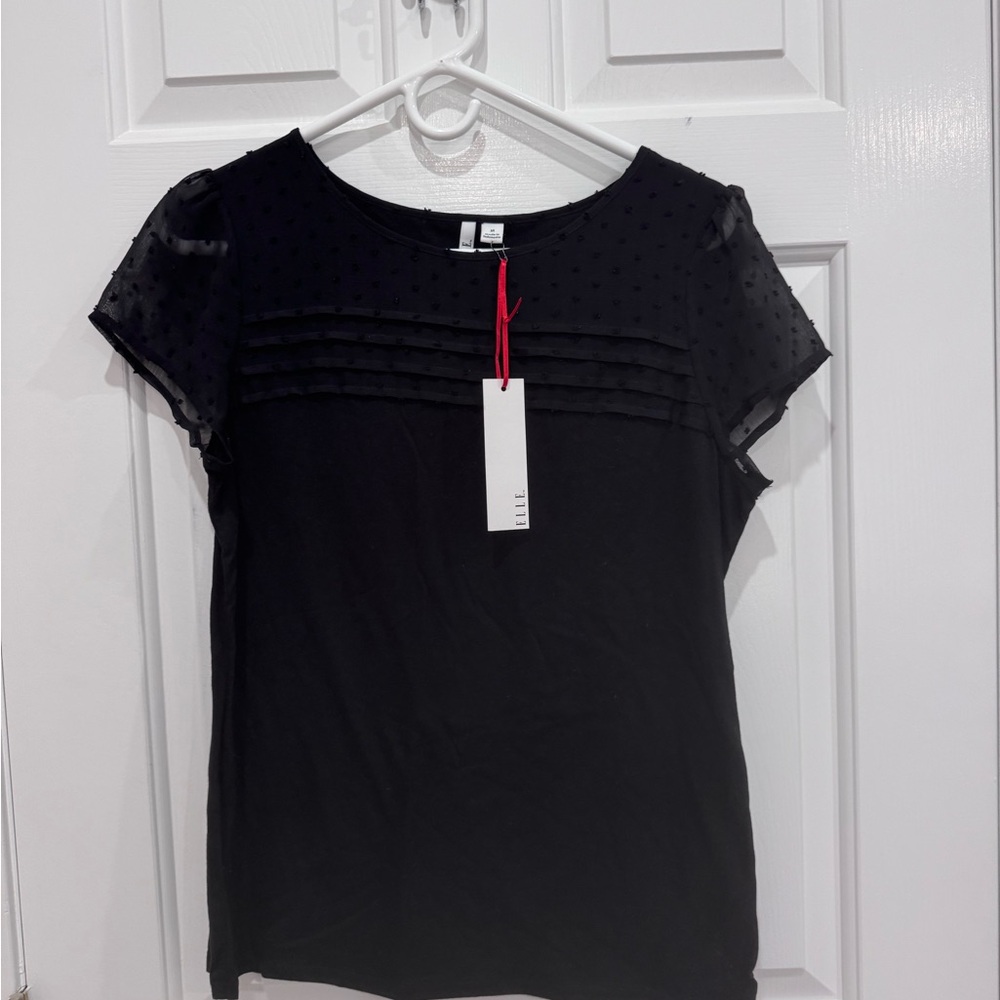 Elle Black Pleated Cap Sleeve Blouse